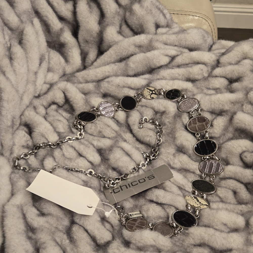 Chico’s Tonal Python Patch Chain Belt Black Silve… - image 1